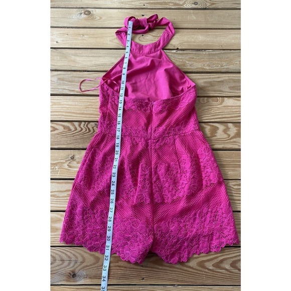 Guess Halter Top Lace Romper Size 4 Women’s Hot Pink - Picture 7 of 10